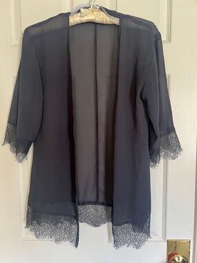 H&M Divided Grey Sheer Lace-Edge Kimono Cardigan Size 4